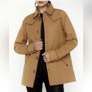 Cruel Denim Western Whipstitch Concho Button Tan Brown Shacket Jacket NWOT Sz M